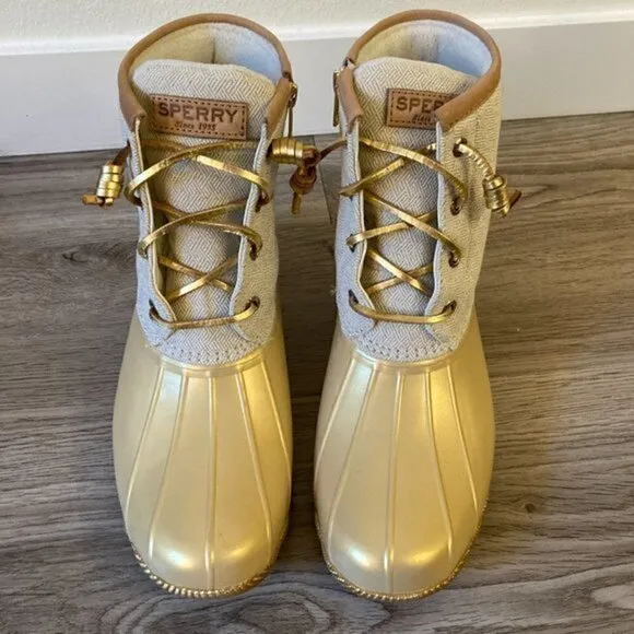 Sperry Saltwater Duck Rainboots in Metallic Gold Size 9 NIB