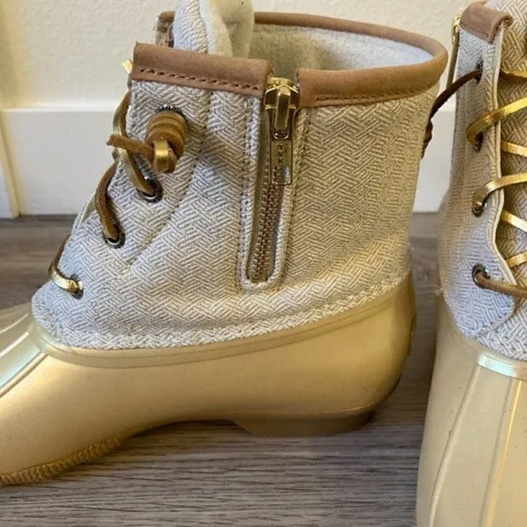 Sperry Saltwater Duck Rainboots in Metallic Gold Size 9 NIB