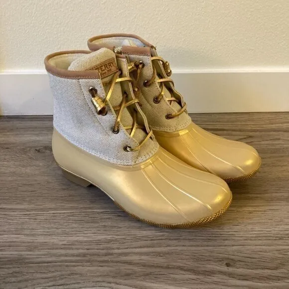 Sperry Saltwater Duck Rainboots in Metallic Gold Size 9 NIB