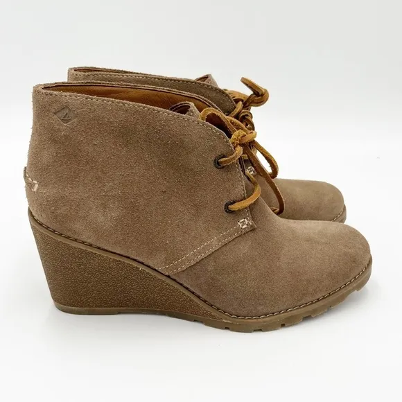 Sperry Topsider Stella Prow Leather Closed Toe Ankle Wedge Boots 8