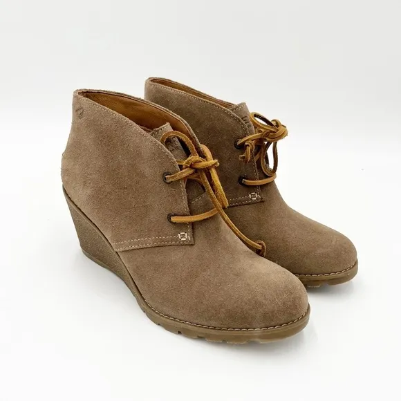 Sperry Topsider Stella Prow Leather Closed Toe Ankle Wedge Boots 8