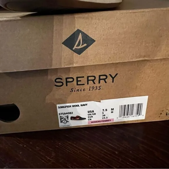 SPERRY Top-sider Navy,  Burgundy Plaid &amp; Tan Leather size 7.5M