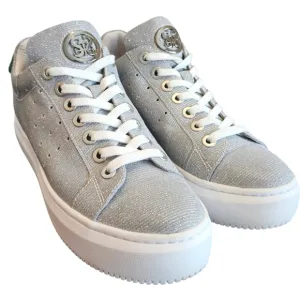 Staccato Sparkly Silver Sneakers with FUNKY Green Mouth Design Women’s Sneakers