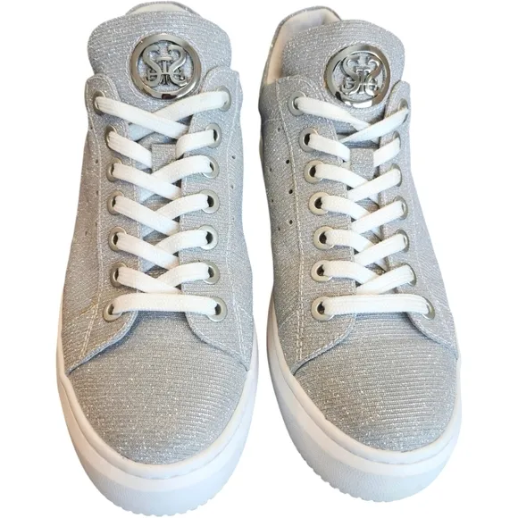 Staccato Sparkly Silver Sneakers with FUNKY Green Mouth Design Women’s Sneakers