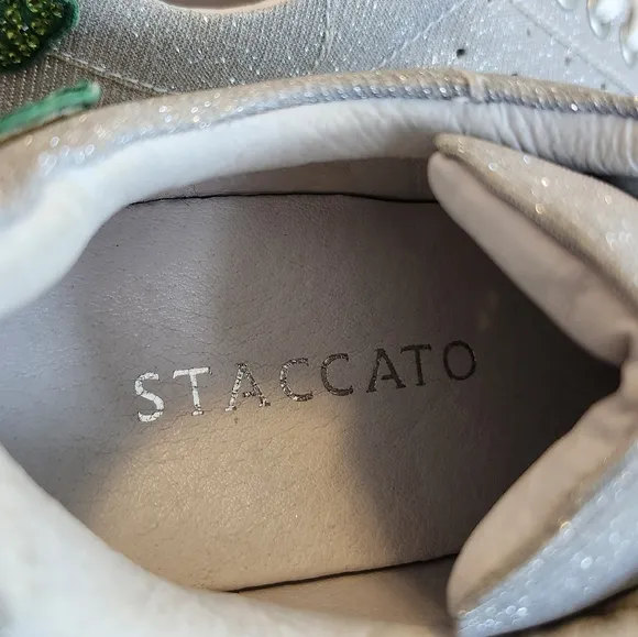 Staccato Sparkly Silver Sneakers with FUNKY Green Mouth Design Women’s Sneakers