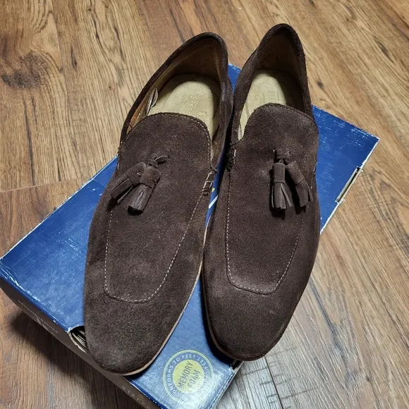 Stafford Mens Digby Suede Loafers Shoes Tassel Dark Brown Leather Slip On