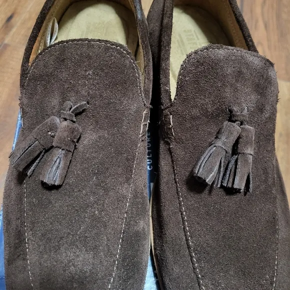 Stafford Mens Digby Suede Loafers Shoes Tassel Dark Brown Leather Slip On