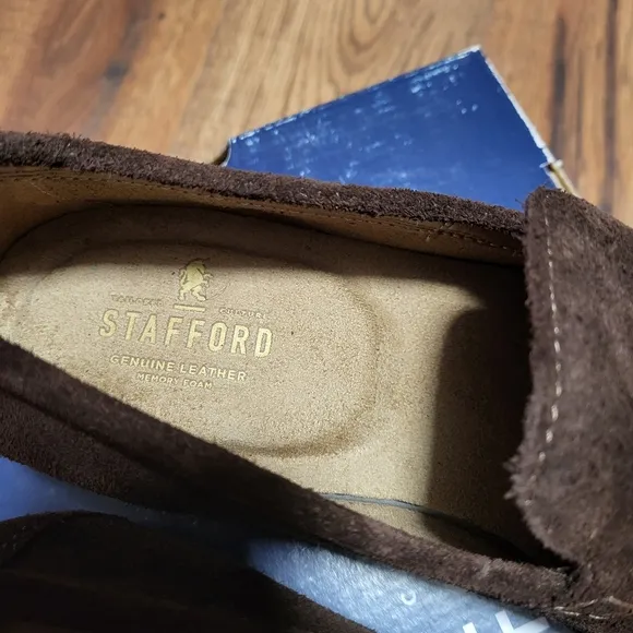 Stafford Mens Digby Suede Loafers Shoes Tassel Dark Brown Leather Slip On