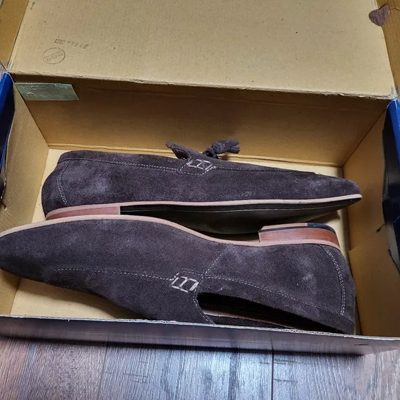 Stafford Mens Digby Suede Loafers Shoes Tassel Dark Brown Leather Slip On