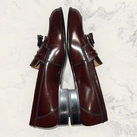 Steeple Gate Maroon Brown Tassel Leather Slip On Loafers Men’s Size 9.5D $200
