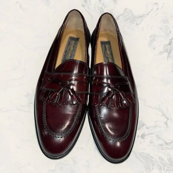 Steeple Gate Maroon Brown Tassel Leather Slip On Loafers Men’s Size 9.5D $200
