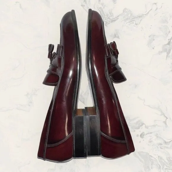 Steeple Gate Maroon Brown Tassel Leather Slip On Loafers Men’s Size 9.5D $200