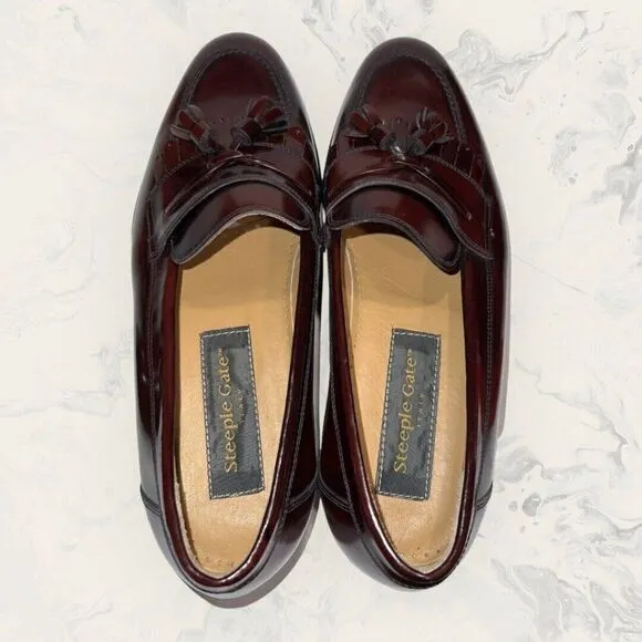 Steeple Gate Maroon Brown Tassel Leather Slip On Loafers Men’s Size 9.5D $200