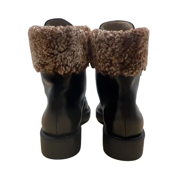 Stephane Kelian Women’s Black Noir Leather &amp; Fur Trim Winter Boots Sz 8.5