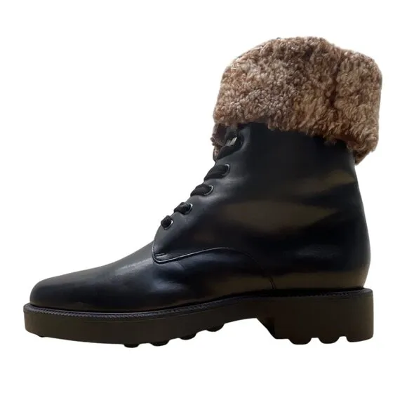 Stephane Kelian Women’s Black Noir Leather &amp; Fur Trim Winter Boots Sz 8.5