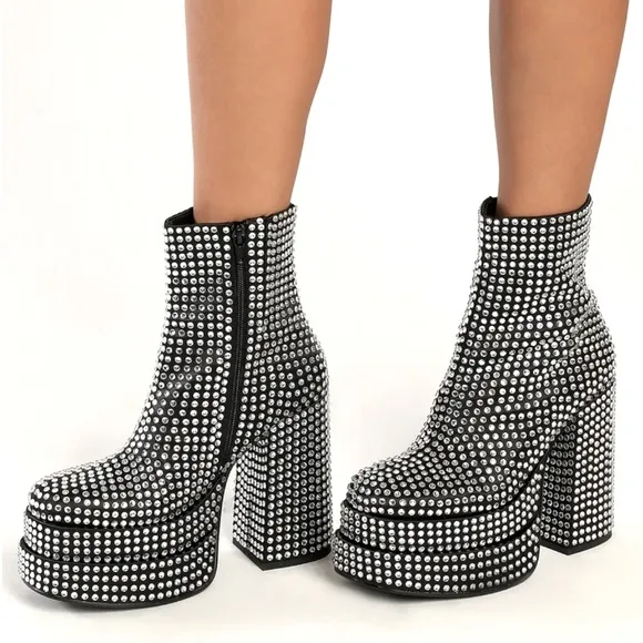 Steve Madden Cobra Rhinestone Glam Platform Boots