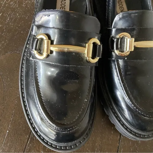 Steve Madden Girls Lando Loafer Flats‎ Patent Vegan Leather Horsebit Size 2