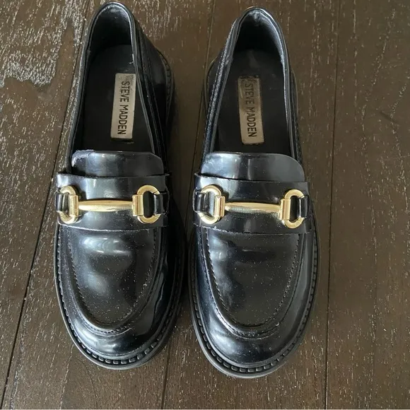 Steve Madden Girls Lando Loafer Flats‎ Patent Vegan Leather Horsebit Size 2