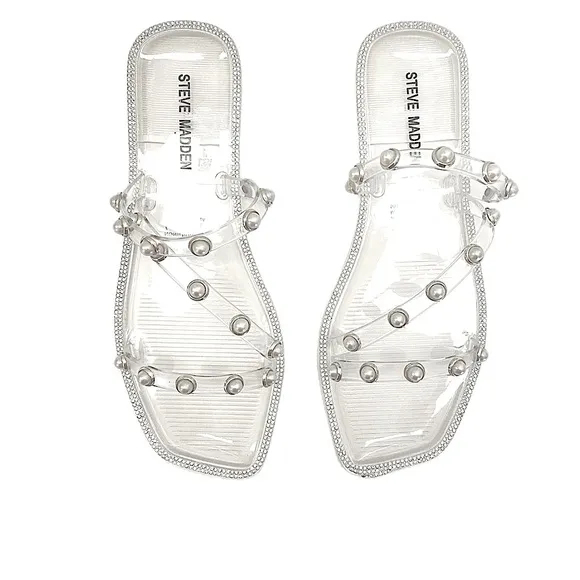 STEVE MADDEN NONII Clear/Pearl Embellished Sandals. Women's Size 7