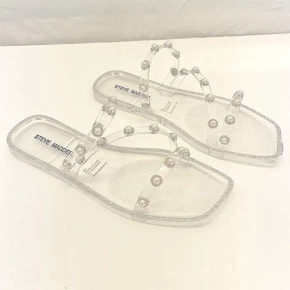 STEVE MADDEN NONII Clear/Pearl Embellished Sandals. Women's Size 7