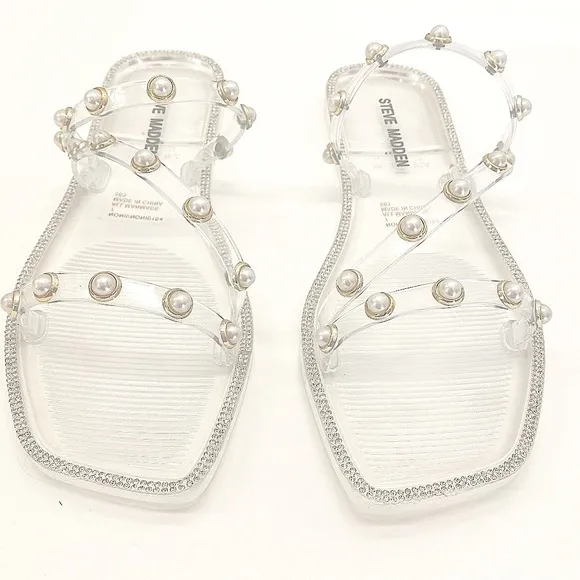 STEVE MADDEN NONII Clear/Pearl Embellished Sandals. Women's Size 7