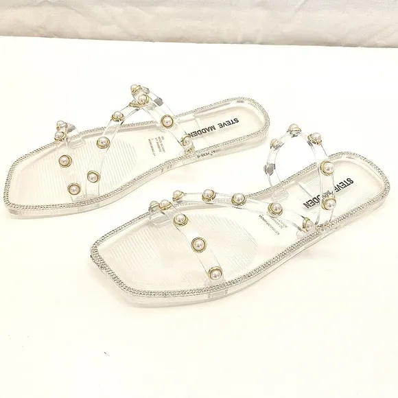 STEVE MADDEN NONII Clear/Pearl Embellished Sandals. Women's Size 7