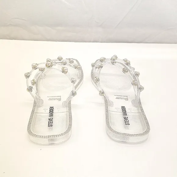 STEVE MADDEN NONII Clear/Pearl Embellished Sandals. Women's Size 7