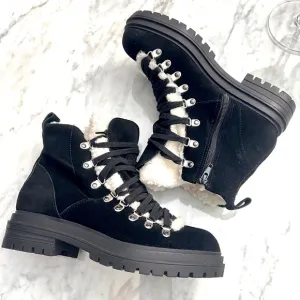 Steve Madden Resa Faux Shearling Moto Winter Boots suede