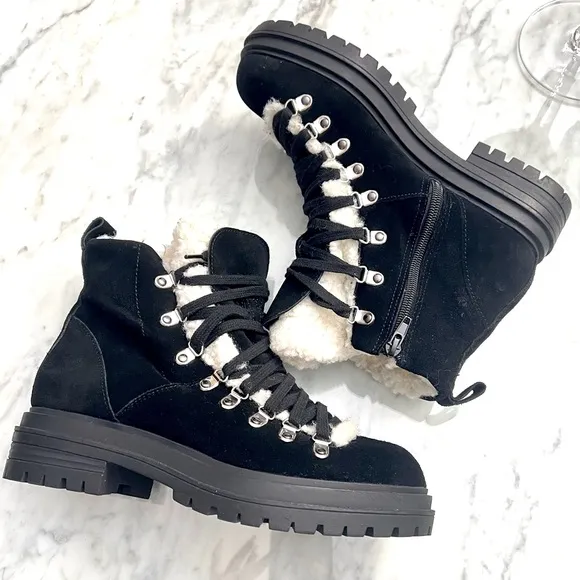 Steve Madden Resa Faux Shearling Moto Winter Boots suede