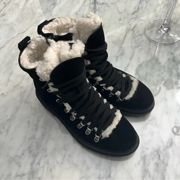 Steve Madden Resa Faux Shearling Moto Winter Boots suede