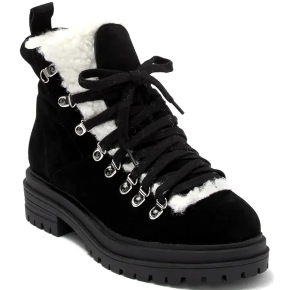 Steve Madden Resa Faux Shearling Moto Winter Boots suede