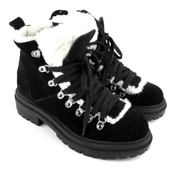 Steve Madden Resa Faux Shearling Moto Winter Boots suede