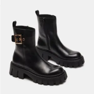 Steve Madden Sameera Black Leather Festival Platform Moto Boots Sz 6M