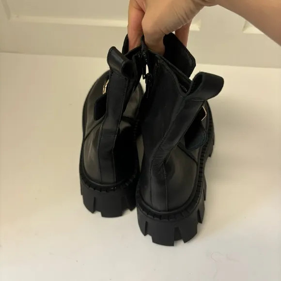 Steve Madden Sameera Black Leather Festival Platform Moto Boots Sz 6M