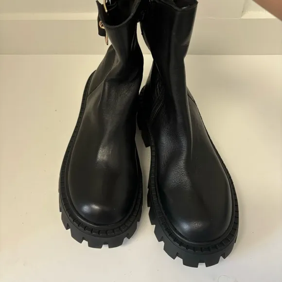 Steve Madden Sameera Black Leather Festival Platform Moto Boots Sz 6M