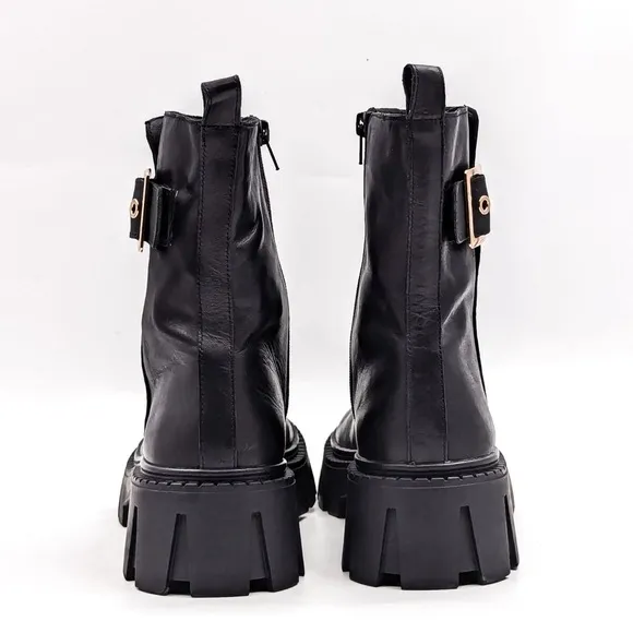 Steve Madden Sameera Black Leather Festival Platform Moto Boots Sz 6M