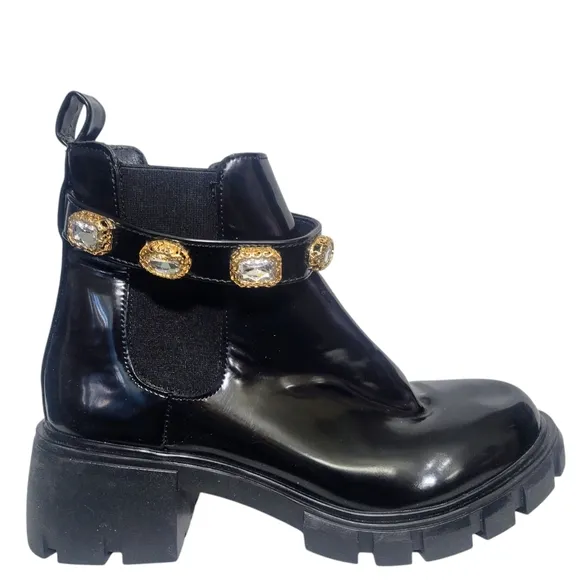 Steve Madden Women's Black Patent Amulet Ankle Boots Size 9