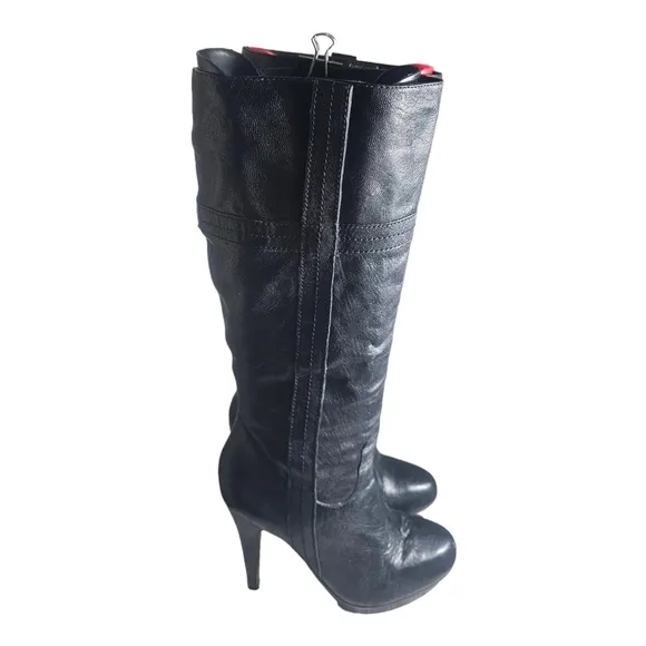 STEVE MADDEN Womens Brown Smokerr Black Leather High Heel Platform Boots Size 8M