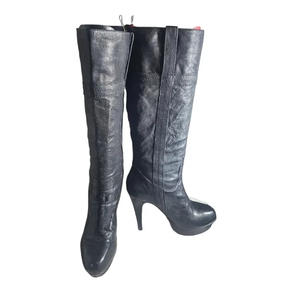 STEVE MADDEN Womens Brown Smokerr Black Leather High Heel Platform Boots Size 8M