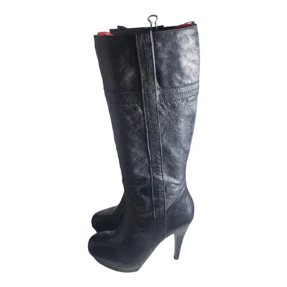 STEVE MADDEN Womens Brown Smokerr Black Leather High Heel Platform Boots Size 8M
