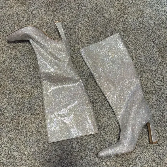 Steve Madden Womens Shayna-R Rhinestone Pull On Knee-High Boots size 7.5