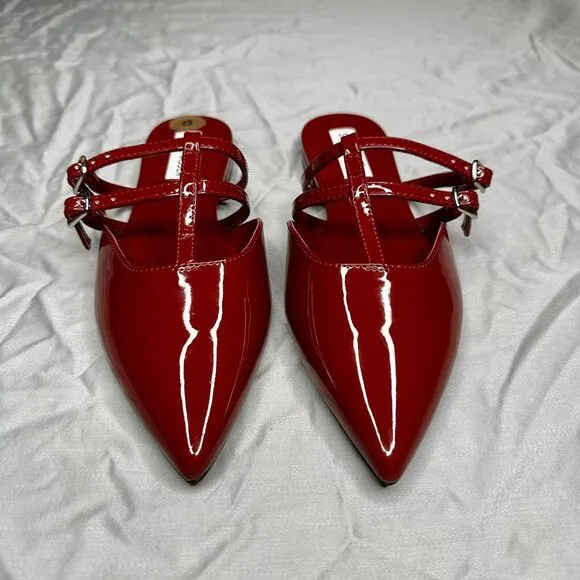 Steve‎ Madden Womens Shoes Double Buckle Flats In Red Size 8M New