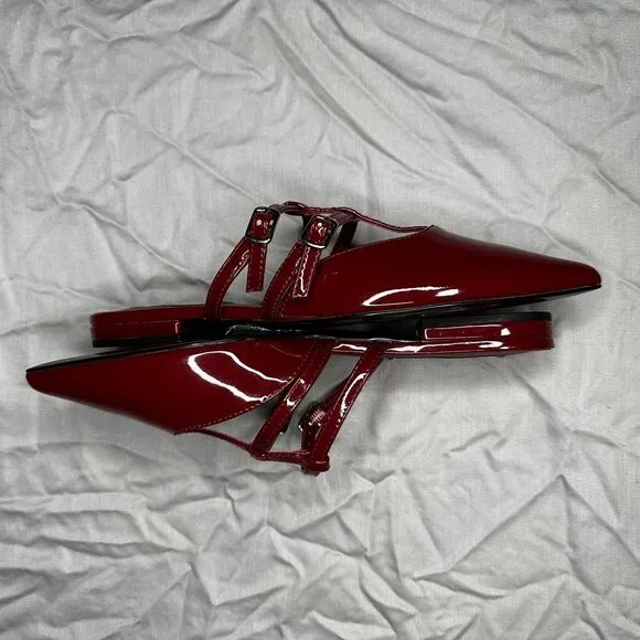Steve‎ Madden Womens Shoes Double Buckle Flats In Red Size 8M New