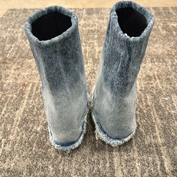 Steve Madden Women's Livvy Distressed Denim Fold-Over Cuffed Cowboy Boots 6.5