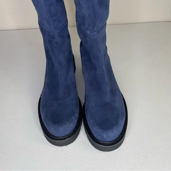 Stuart Weitzman 5050 Lift City Boots Blue Suede size 9.5 NWOB