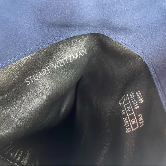 Stuart Weitzman 5050 Lift City Boots Blue Suede size 9.5 NWOB