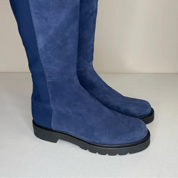 Stuart Weitzman 5050 Lift City Boots Blue Suede size 9.5 NWOB