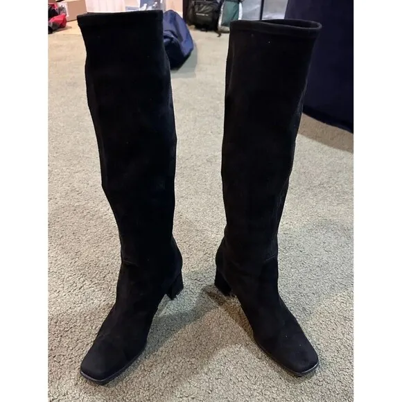 Stuart Weitzman Black Leather Suede Boots Women’s 7.5 Knee High Resist Gore Tex