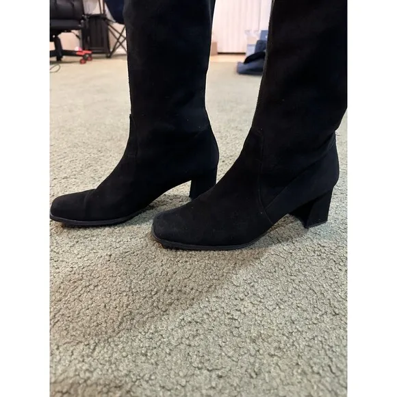 Stuart Weitzman Black Leather Suede Boots Women’s 7.5 Knee High Resist Gore Tex