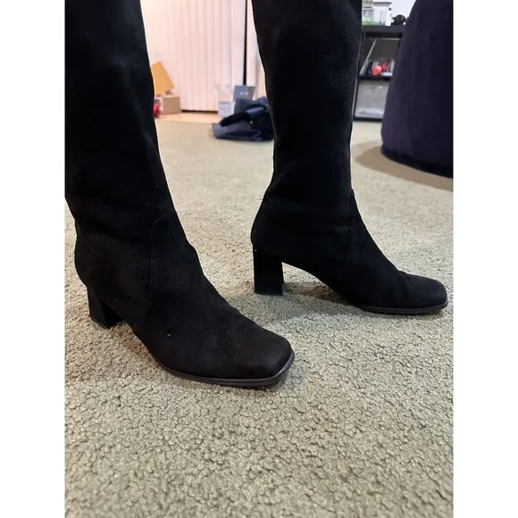 Stuart Weitzman Black Leather Suede Boots Women’s 7.5 Knee High Resist Gore Tex